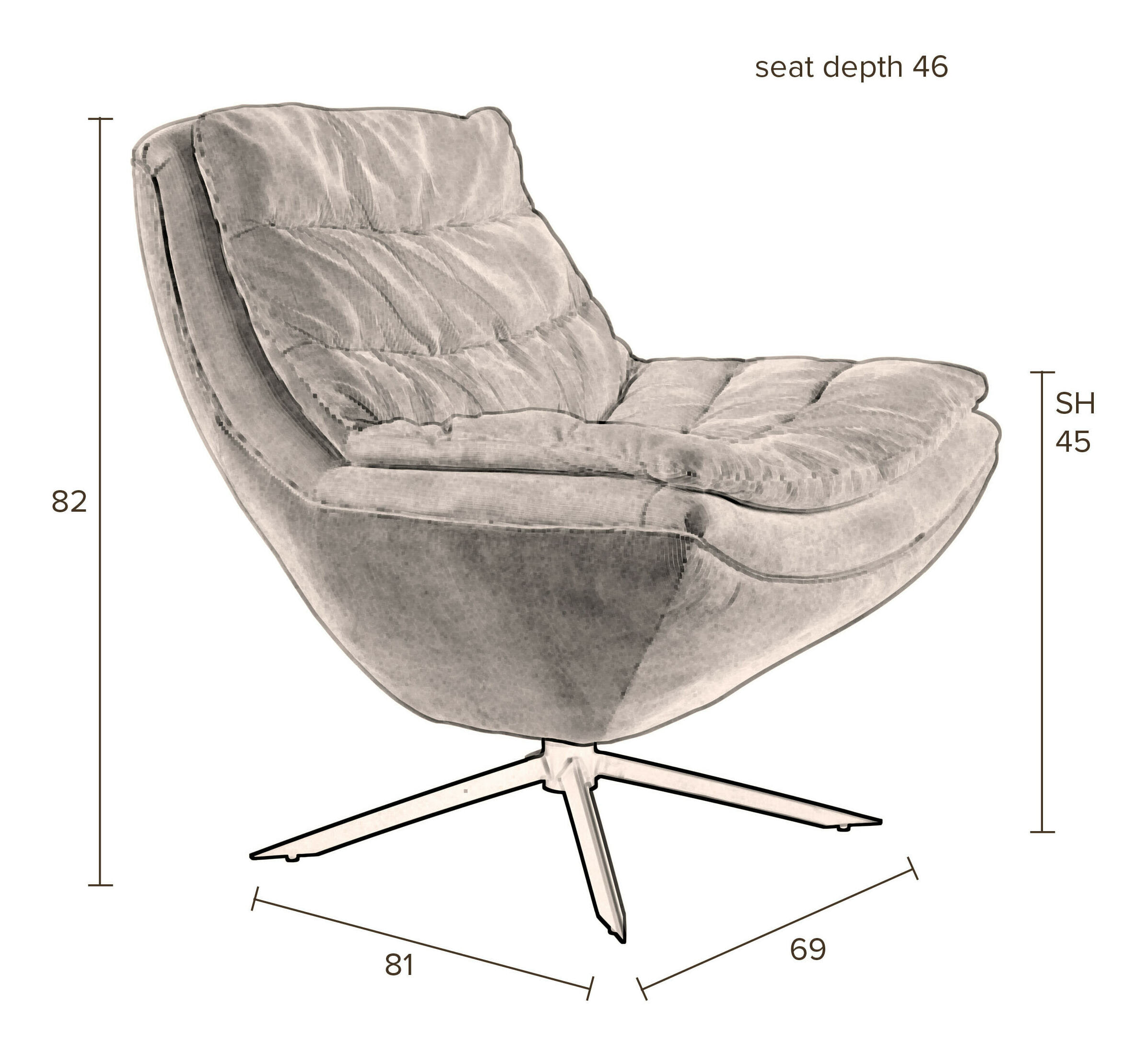 Dutchbone Draaifauteuil 'Vince' Rib, kleur Beige