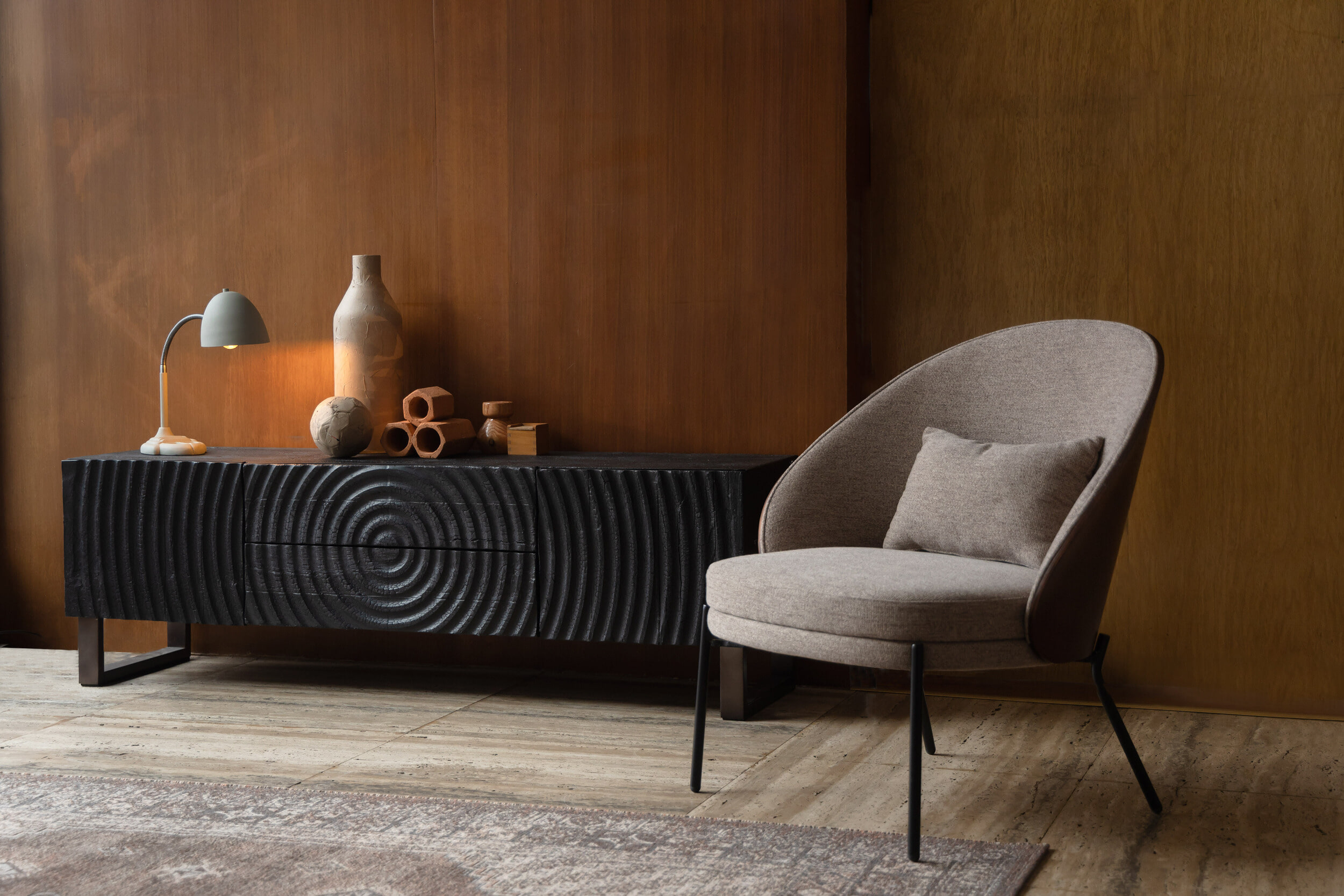 Dutchbone Fauteuil 'Rodin' Essenhout en stof