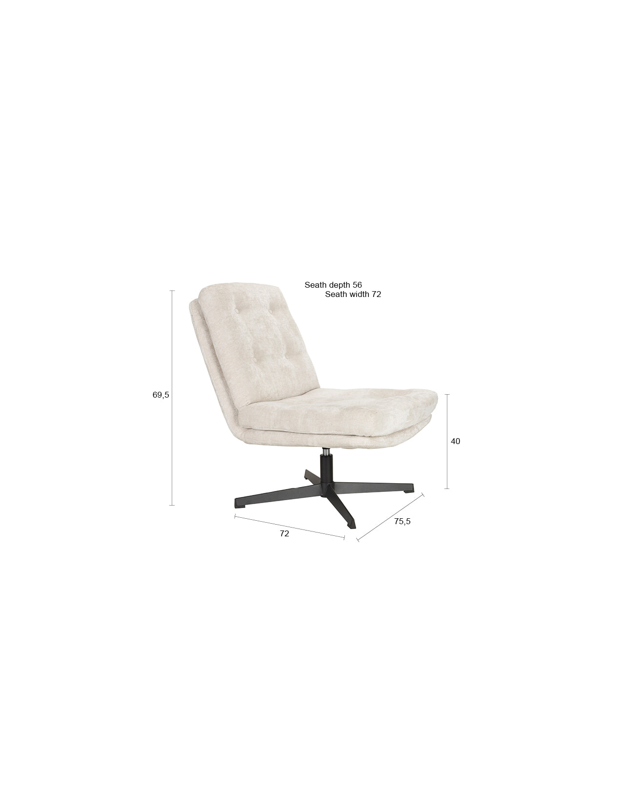 ZILT Draaifauteuil 'Kawana' Chenille, kleur Off White