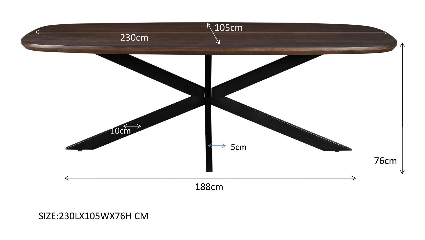 Livingfurn Deens Ovale Eettafel 'Jesper' Mangohout, 230 x 105cm