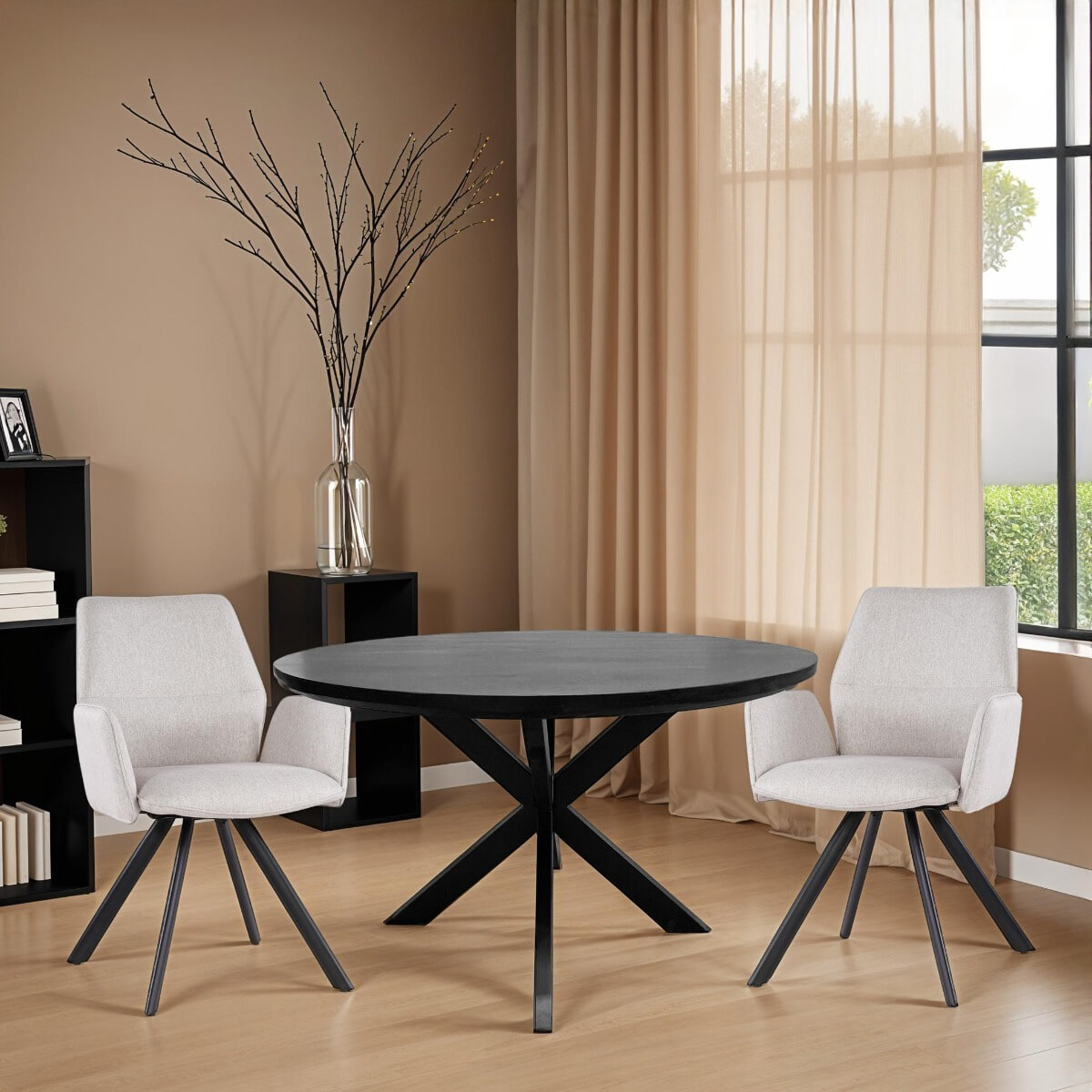 Livingfurn Ronde Eettafel 'Jesper' Mangohout, 120cm, kleur Zwart