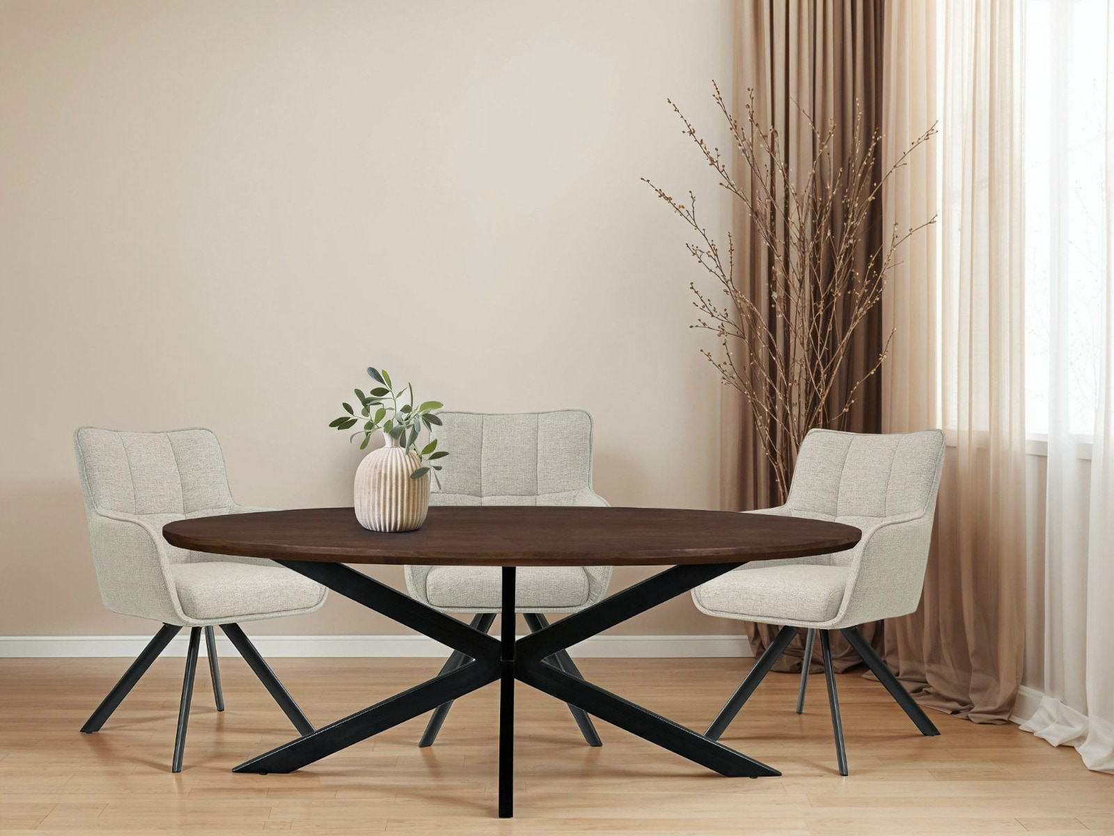 Livingfurn Ovale Eettafel 'Lifestyle' Mangohout, 210 x 110cm, kleur Donkerbruin