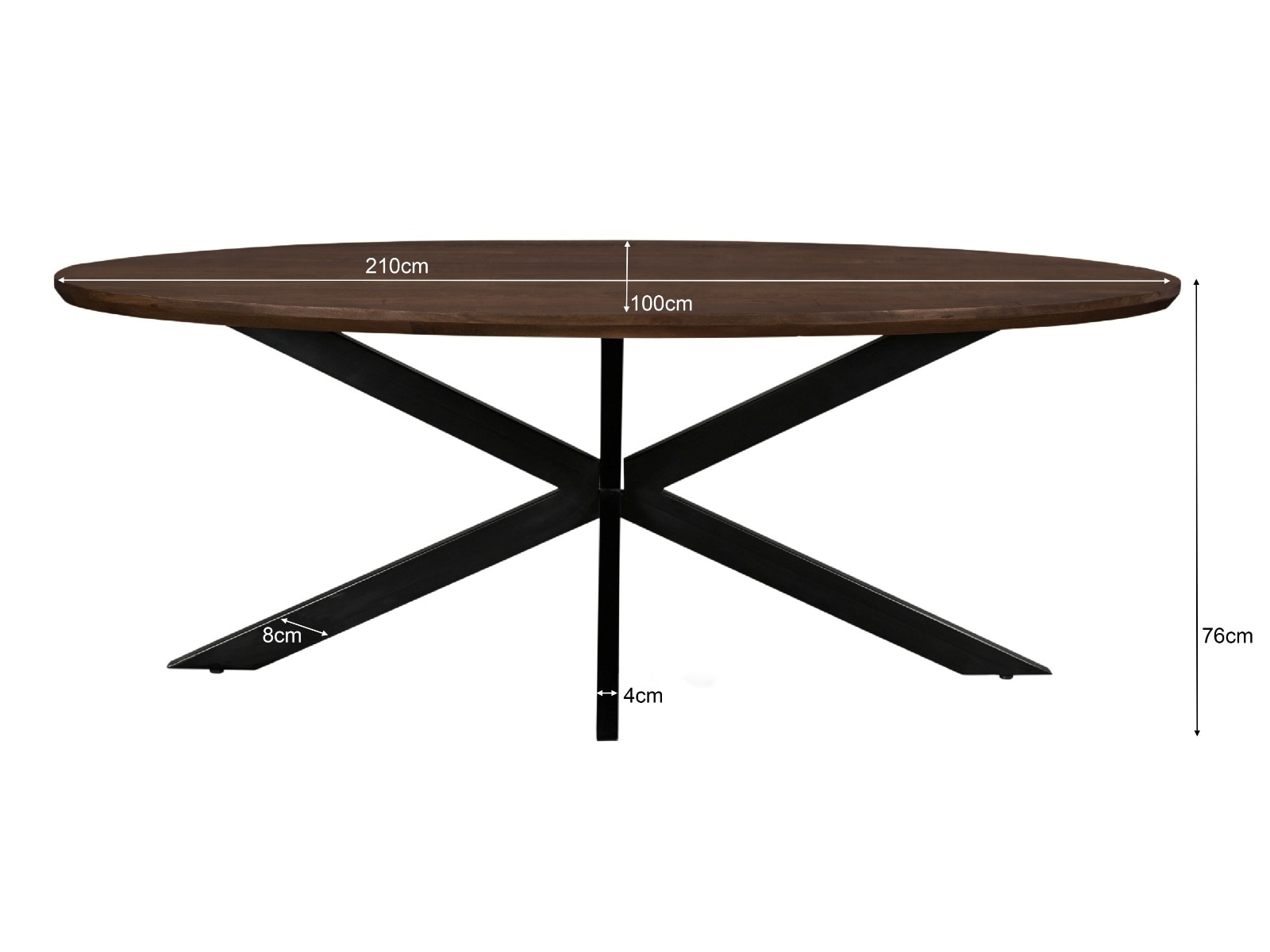Livingfurn Ovale Eettafel 'Lifestyle' Mangohout, 210 x 110cm, kleur Donkerbruin