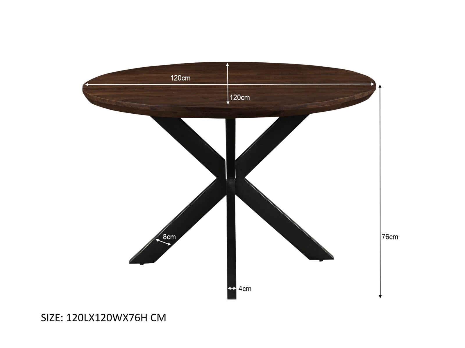 Livingfurn Ronde Eettafel 'Jesper' Mangohout, 120cm, kleur Donkerbruin