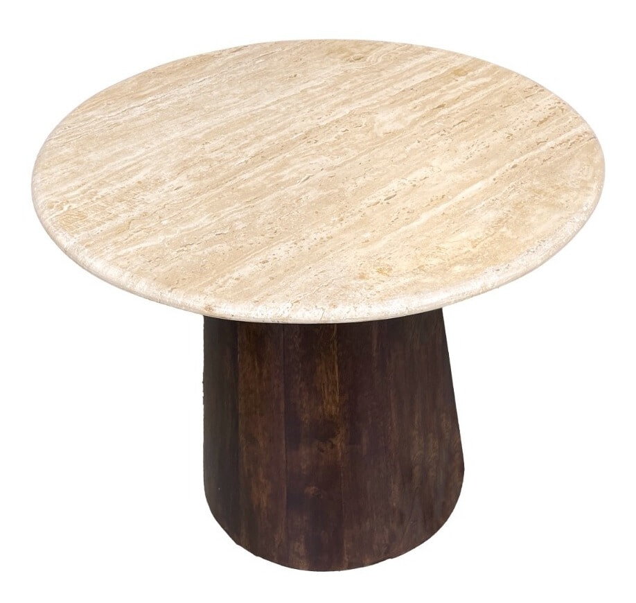 Sohome Ronde Bijzettafel 'Bailey' Mangohout en Travertin, 44cm