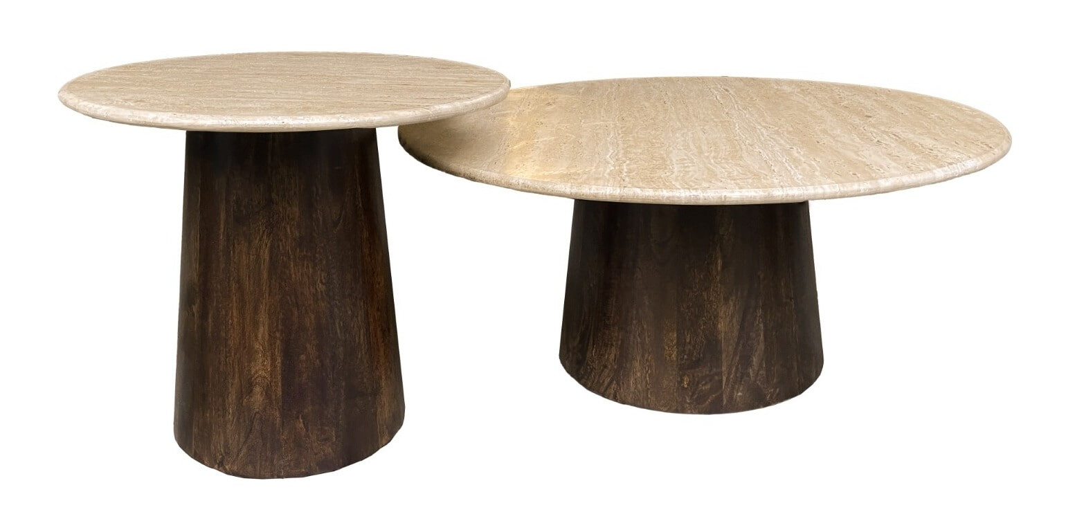 Sohome Ronde Bijzettafel 'Bailey' Mangohout en Travertin, 44cm