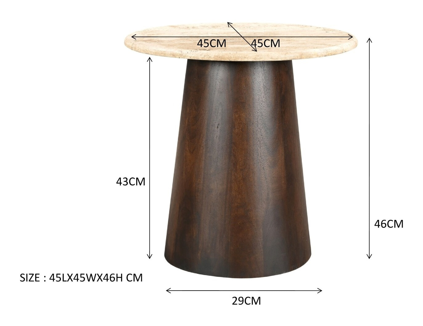 Sohome Ronde Bijzettafel 'Bailey' Mangohout en Travertin, 44cm