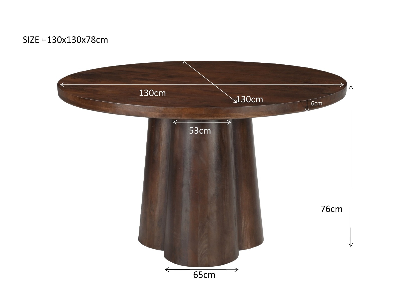 Brix Ronde Eettafel 'Clubs' Mangohout, 130cm