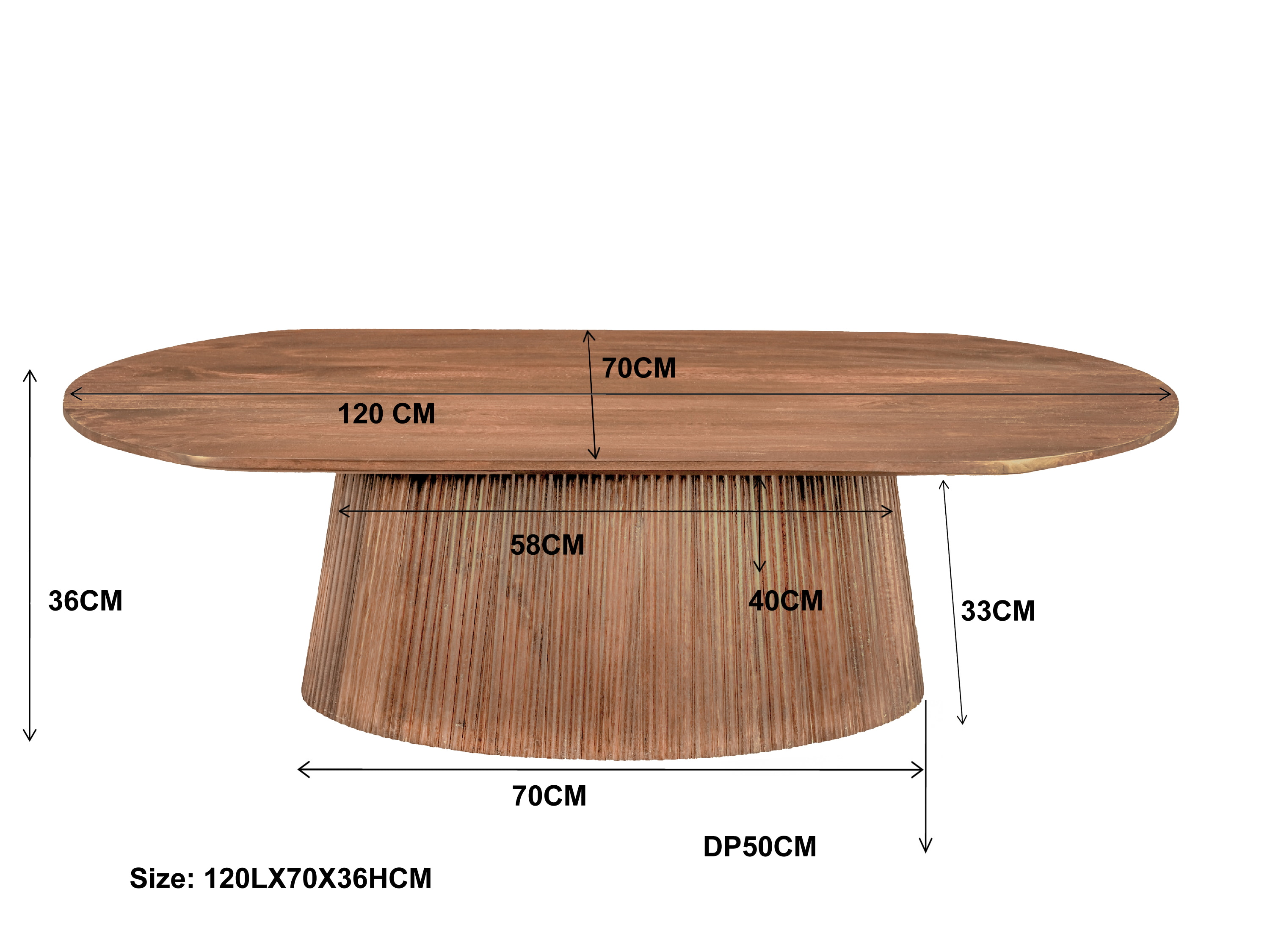 Sohome Ovale Salontafel 'Olav' Mangohout, 120 x 70cm, kleur Lichtbruin