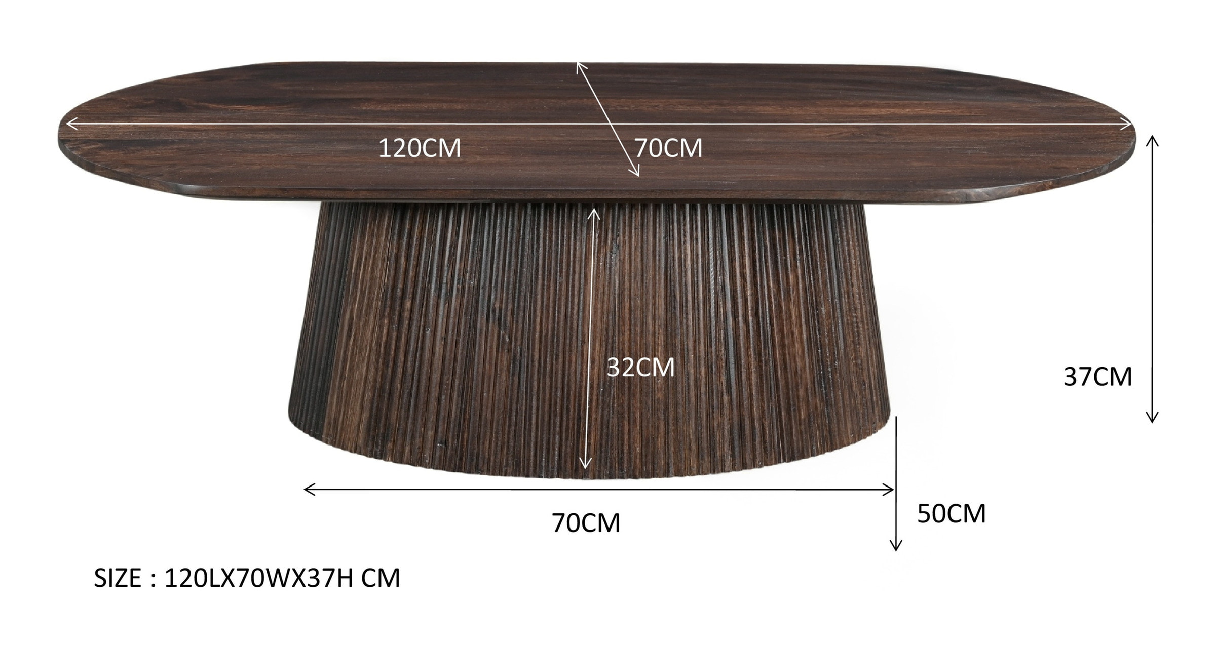 Sohome Ovale Salontafel 'Olav' Mangohout, 120 x 70cm, kleur Walnoot