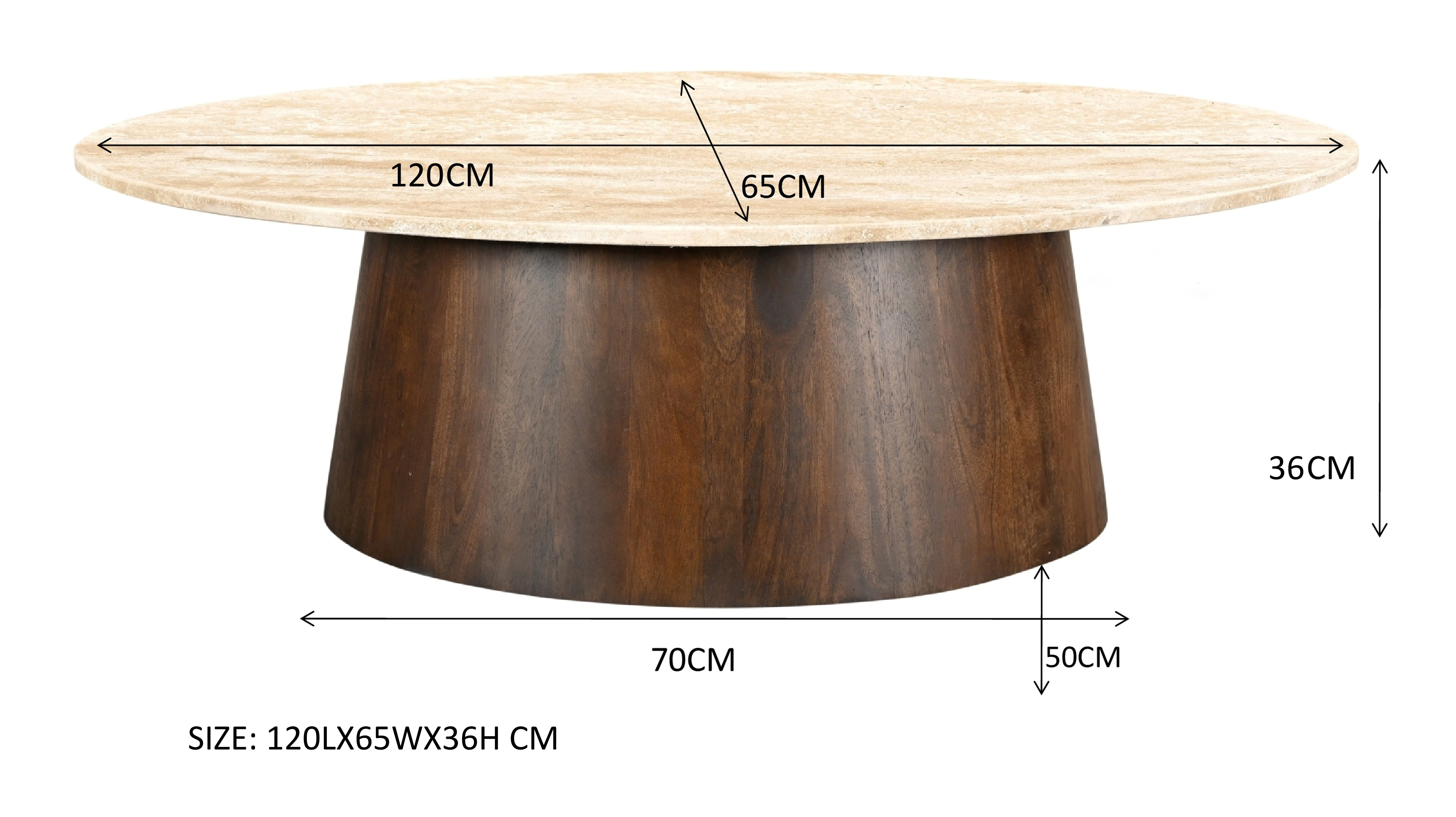 Sohome Ovale Salontafel 'Bailey' Mangohout en Travertin, 120 x 65cm