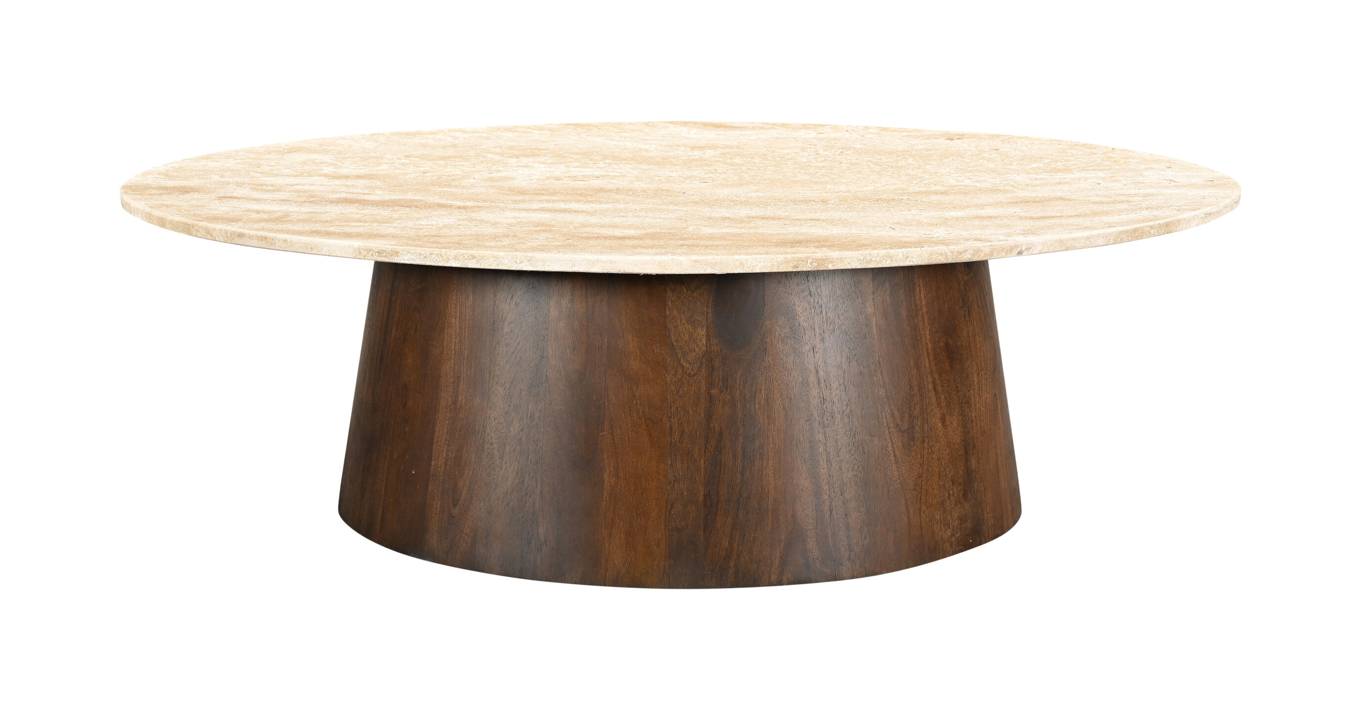 Sohome Ovale Salontafel 'Bailey' Mangohout en Travertin, 120 x 65cm