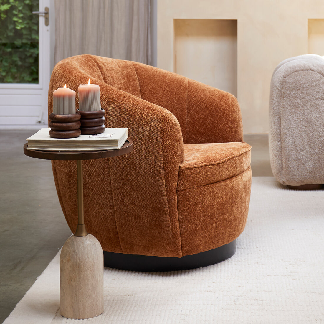 Rivièra Maison Draaifauteuil 'The Countess' Weave stof, kleur Maroon Brown