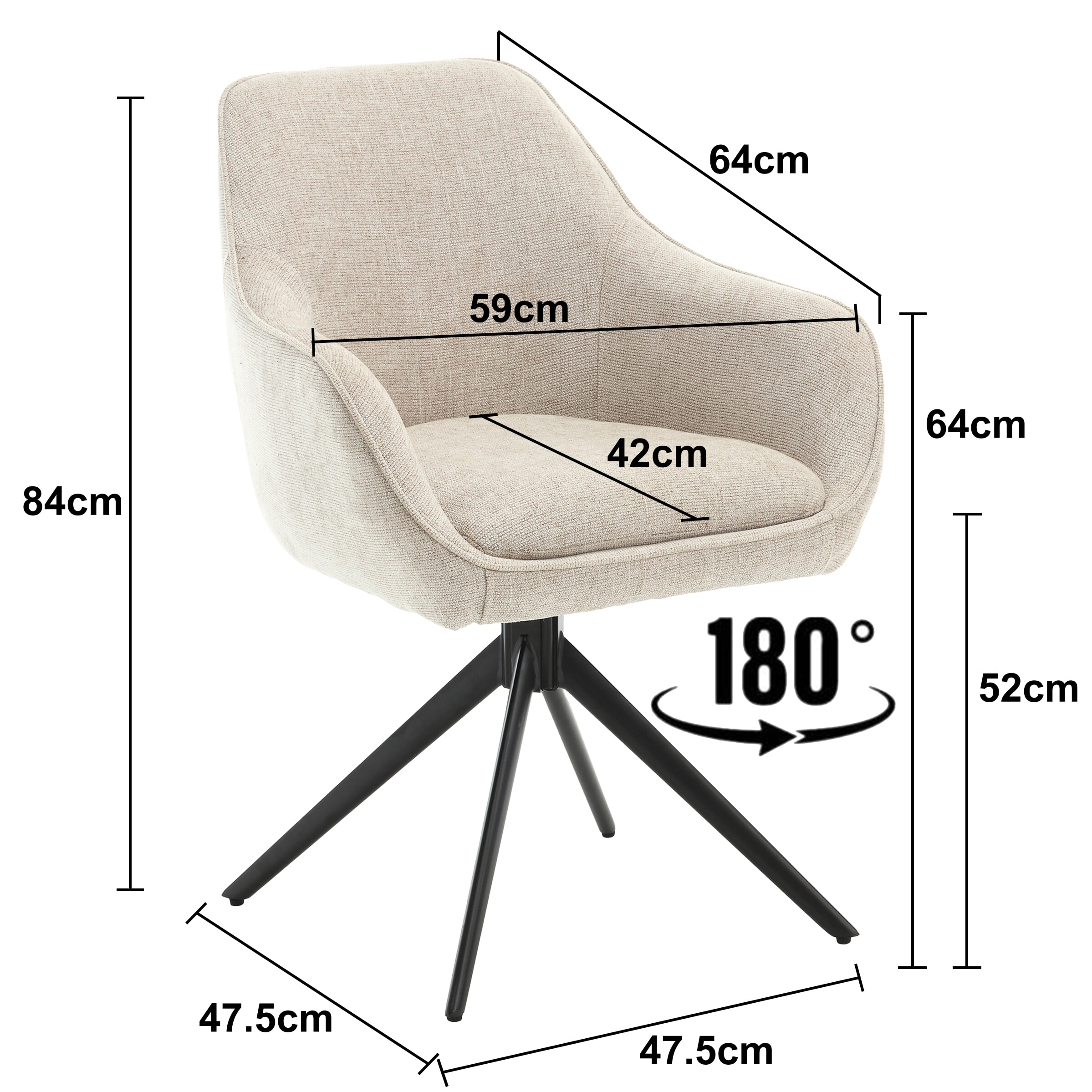 Sohome Draaibare Eetkamerstoel 'Toby' Stof met handgreep, kleur Beige