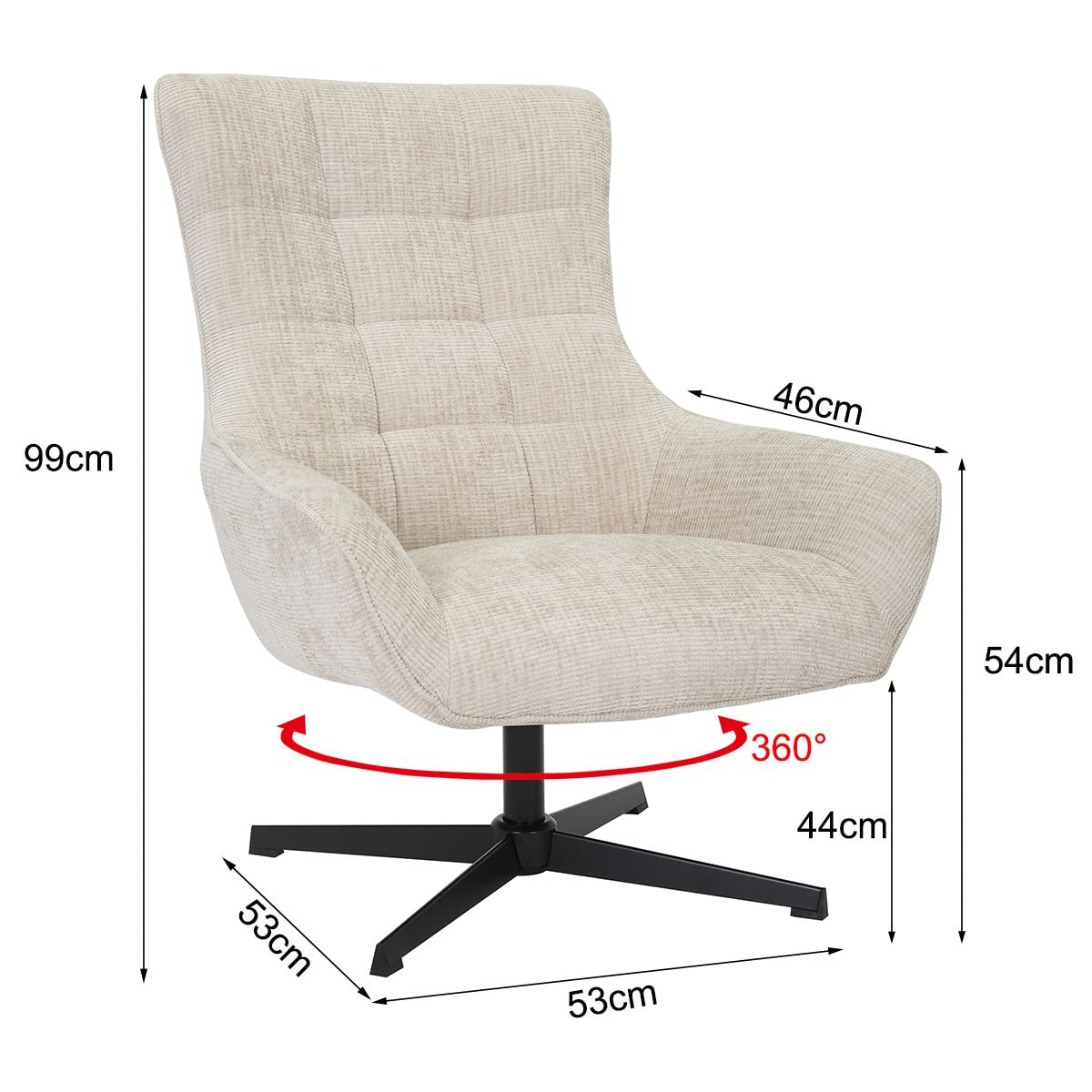 Livingfurn Draaifauteuil 'Naomi' kleur Toffee