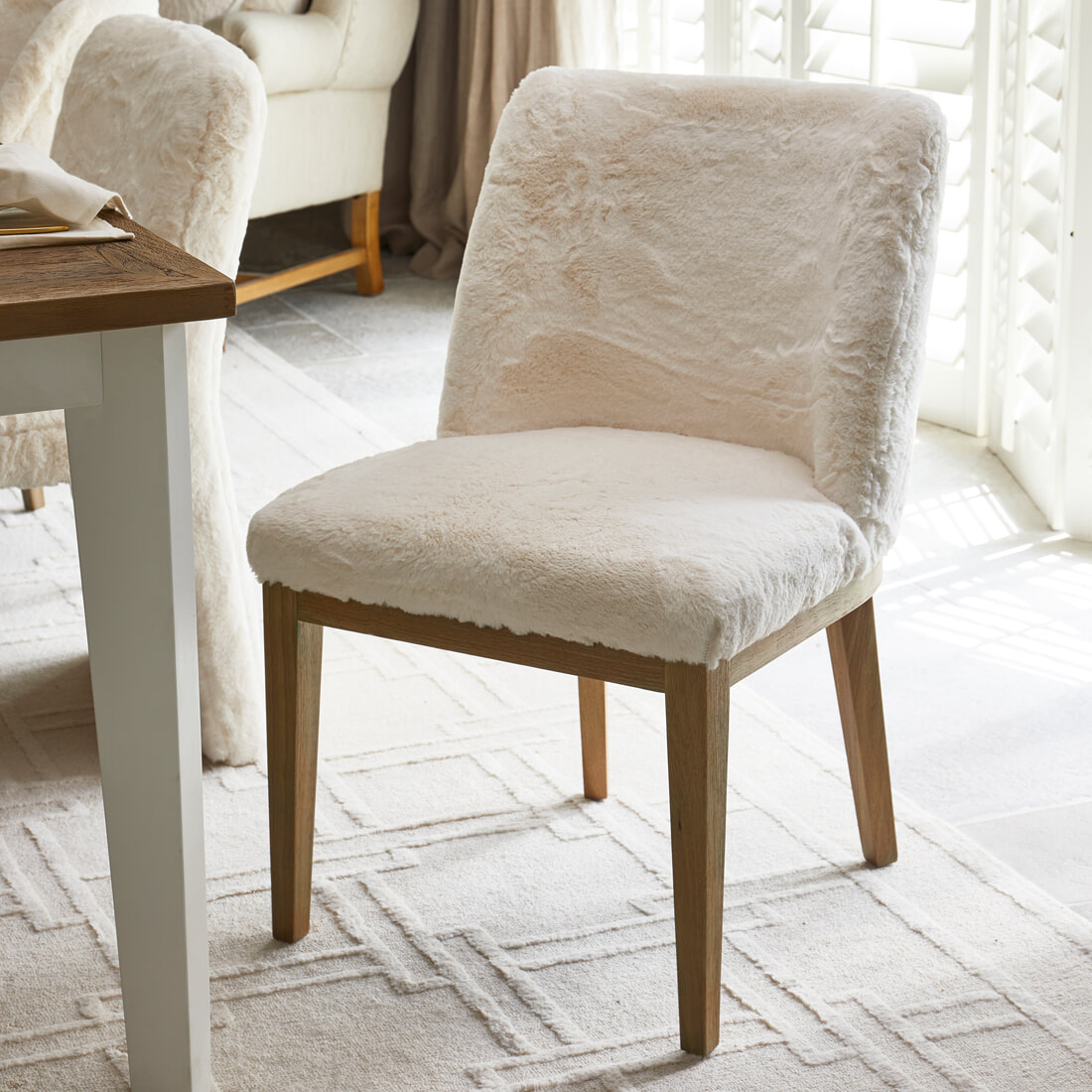 Rivièra Maison Eetkamerstoel Whistler Rubberhout en Faux Fur - Snow