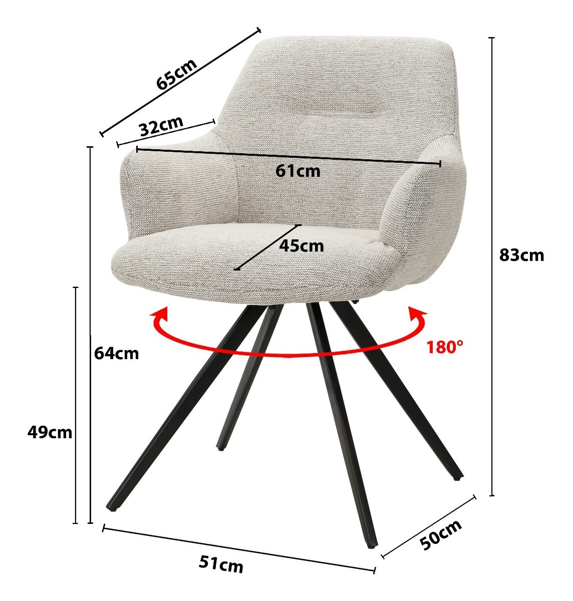 Livingfurn Draaibare Eetkamerstoel 'Doreen' kleur Naturel