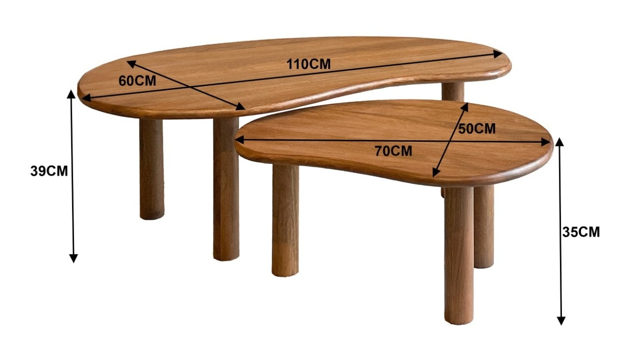 Sohome Organische Salontafel 'Noralie' Mangohout, Set van 2 stuks, kleur Naturel
