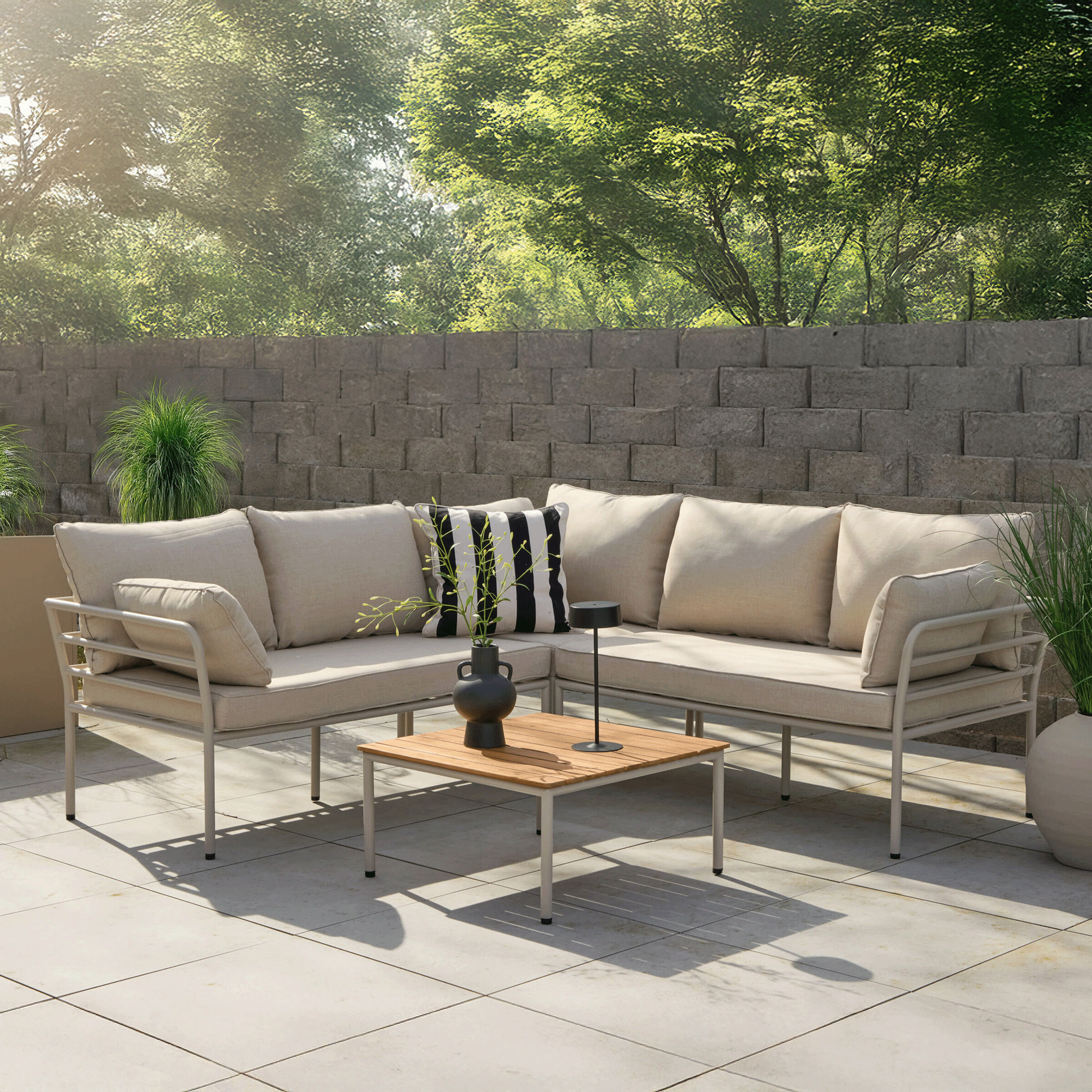 Nohr Loungeset 'Lakysha' Met hoekbank en tafel, kleur Beige