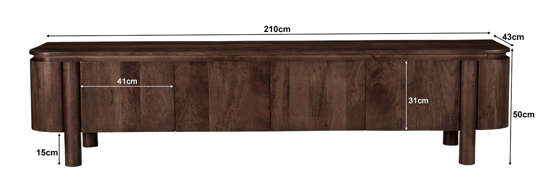 Livingfurn TV-meubel 'Salano' Mangohout, 210cm, kleur Bruin
