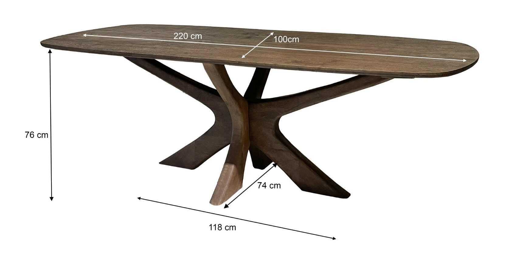 Sohome Deens Ovale Eettafel 'Mabel' Mangohout, 220 x 100cm, kleur Bruin