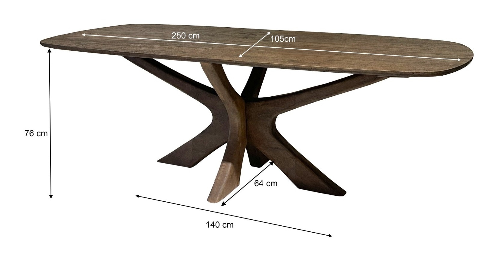 Sohome Deens Ovale Eettafel 'Mabel' Mangohout, 250 x 105cm, kleur Bruin