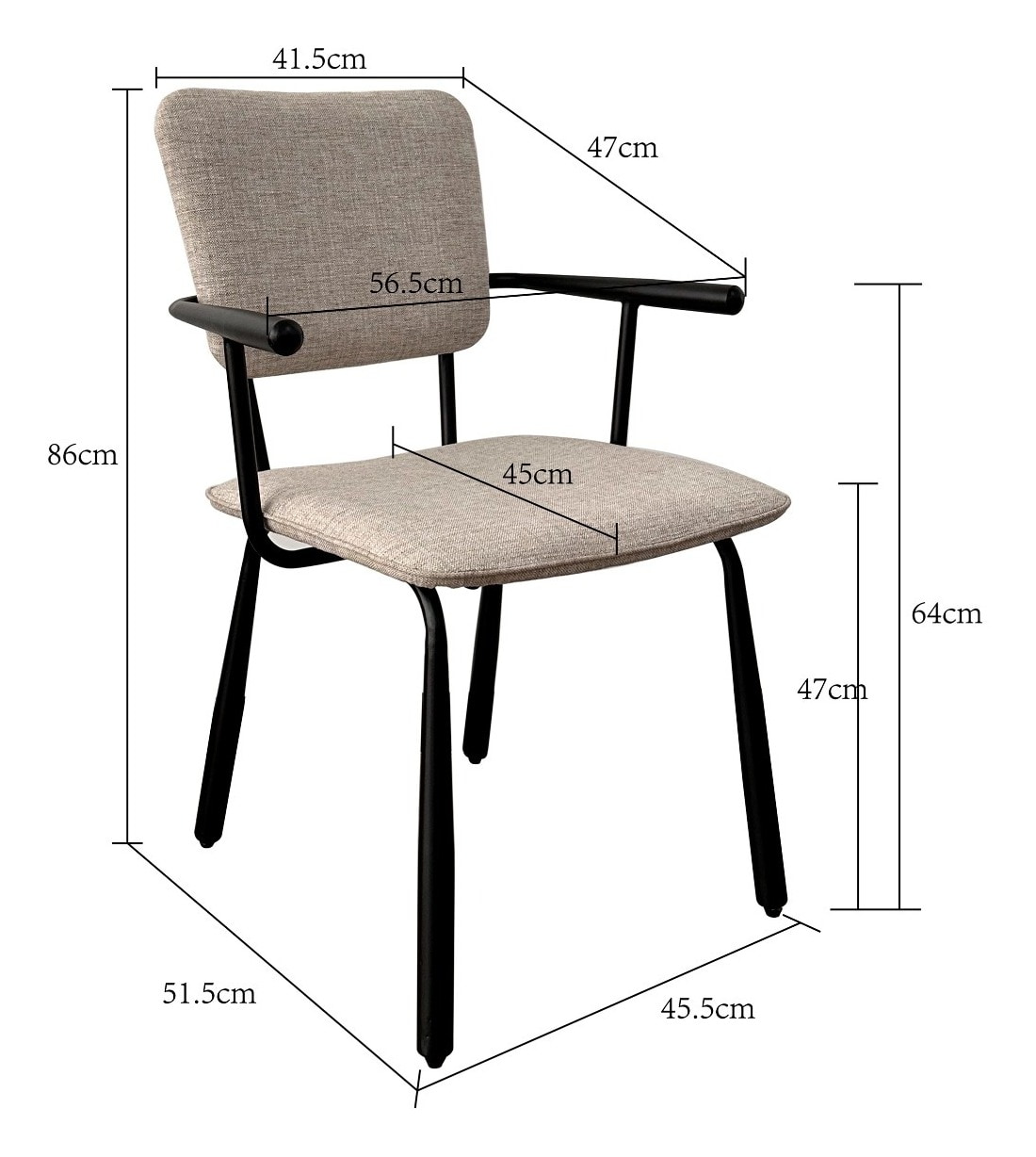 Brix Eetkamerstoel 'Finn' kleur Beige/Zwart