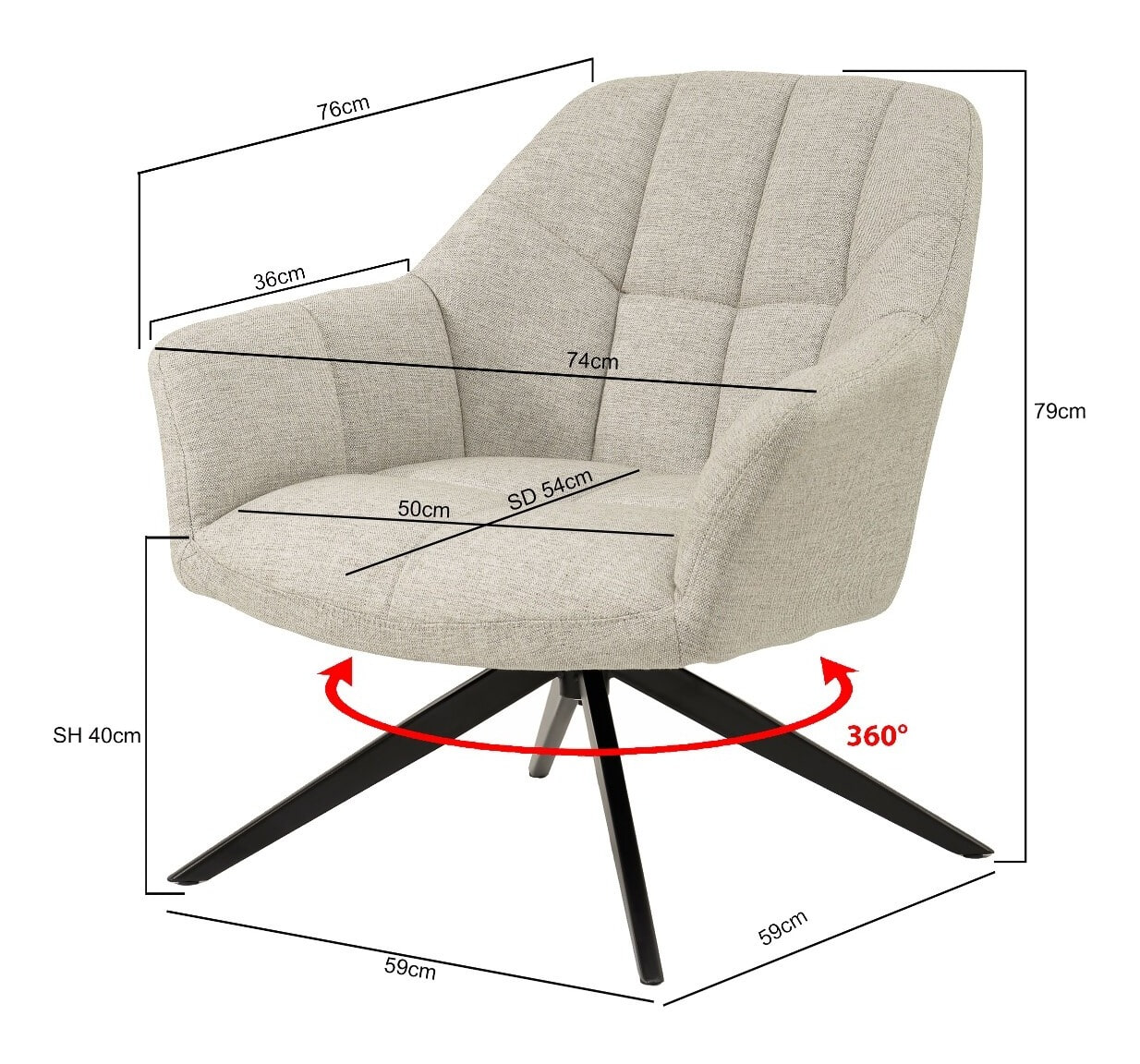 Livingfurn Draaifauteuil 'Tom' kleur Zand