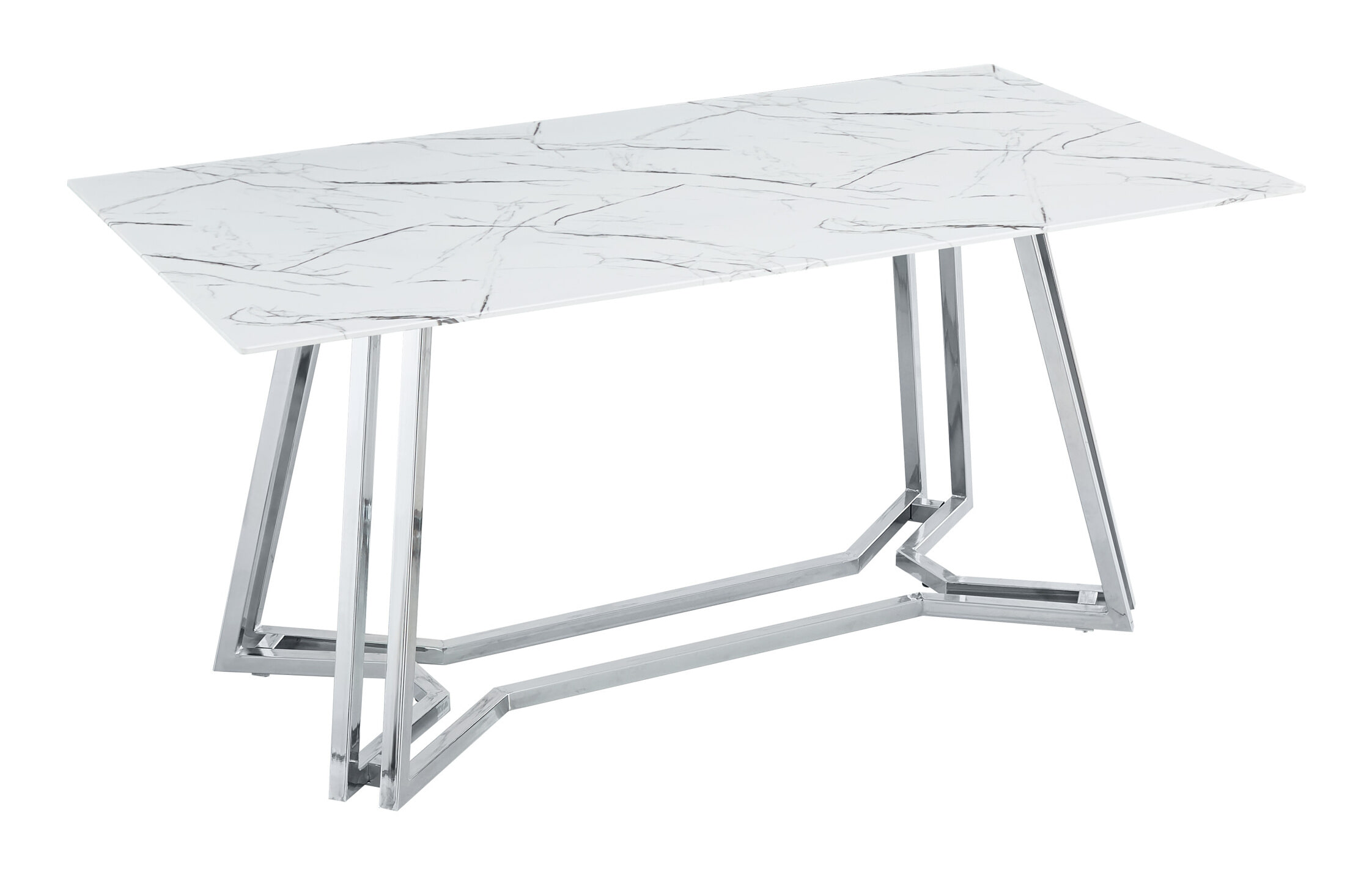 Artistiq Eettafel 'Facundo' Marmerlook, 160 x 90cm, kleur Zilver/Wit