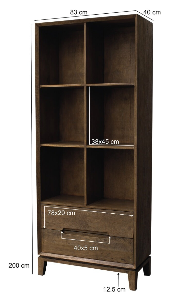 Livingfurn Boekenkast 'Cortez' Mangohout, 200 x 83 cm