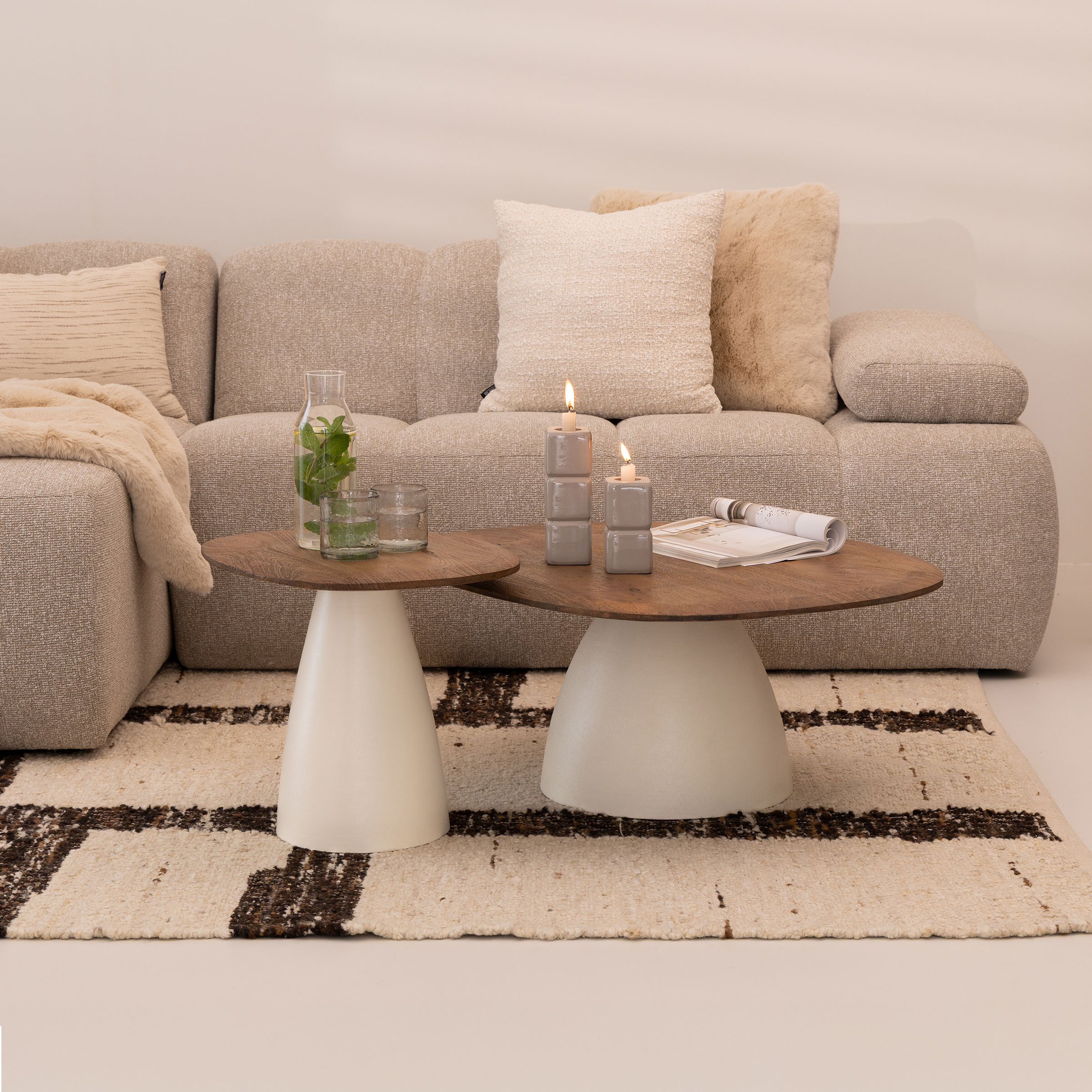 Sohome Organische Salontafel Madin Mangohout, Set van 2 stuks - Bruin