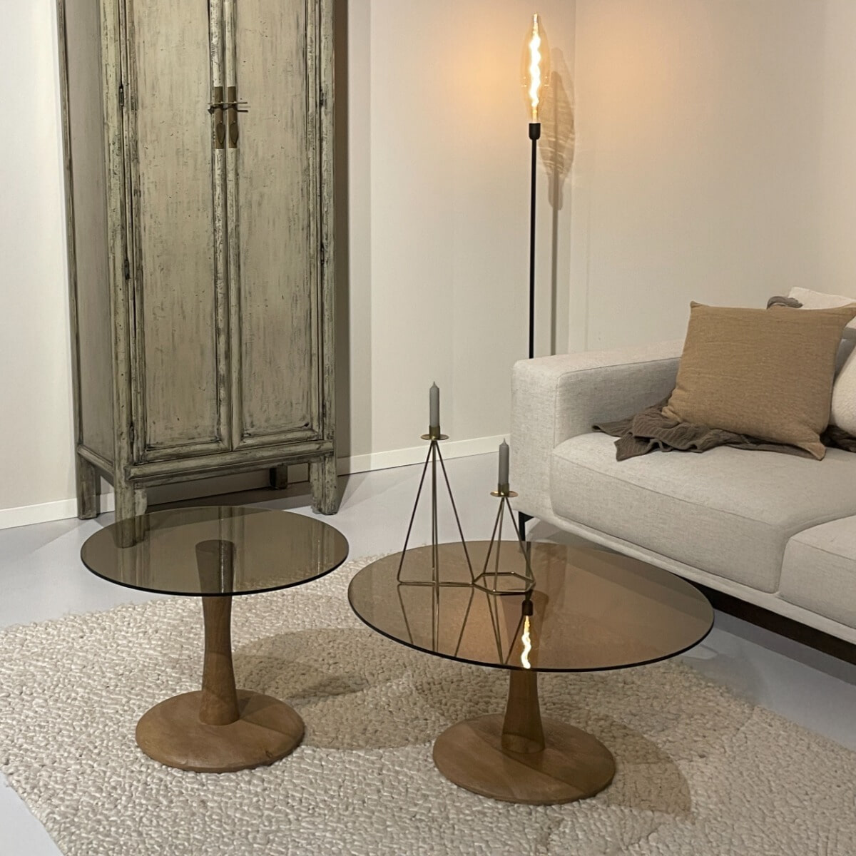 Brix Ronde Salontafel 'Faye' Glas en mangohout, 60cm