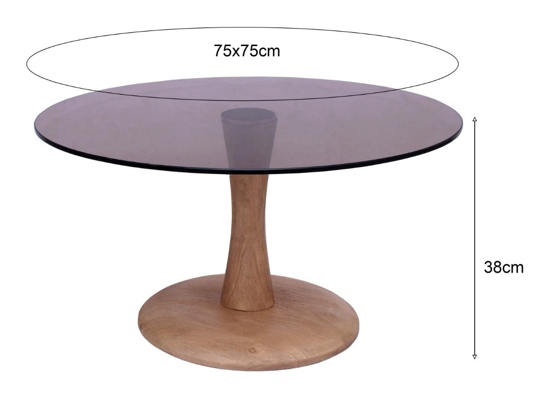 Brix Ronde Salontafel 'Faye' Glas en mangohout, 75cm