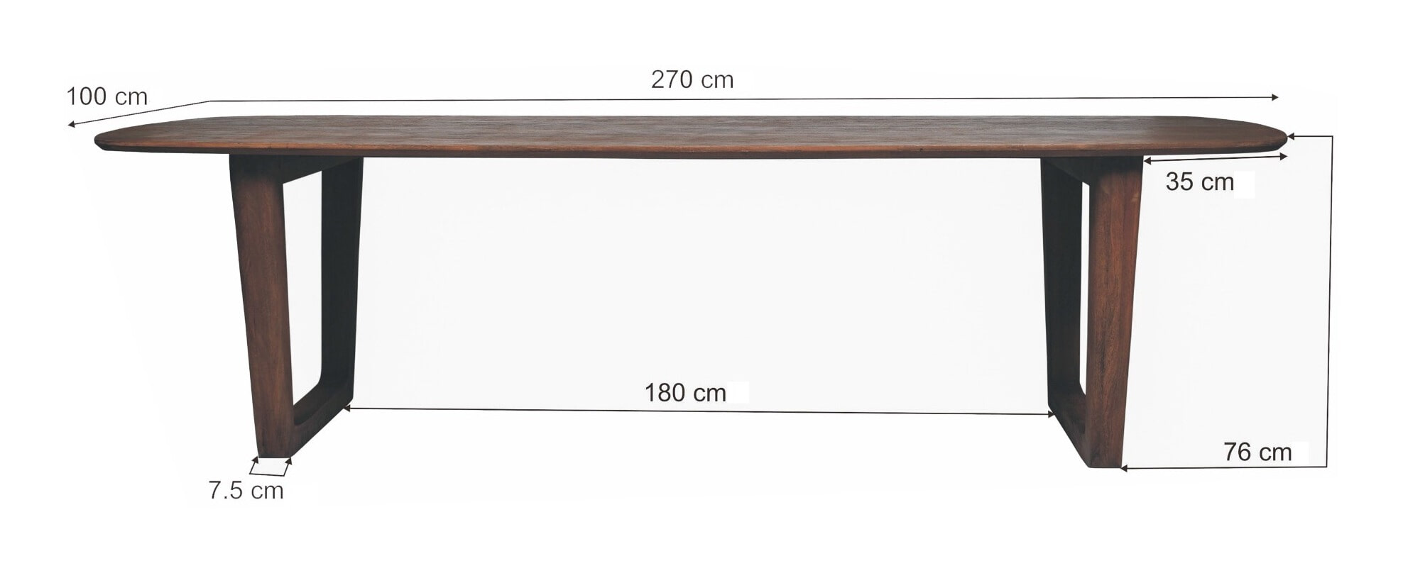 Livingfurn Deens Ovale Eettafel 'Cortez' Mangohout, 270 x 100cm