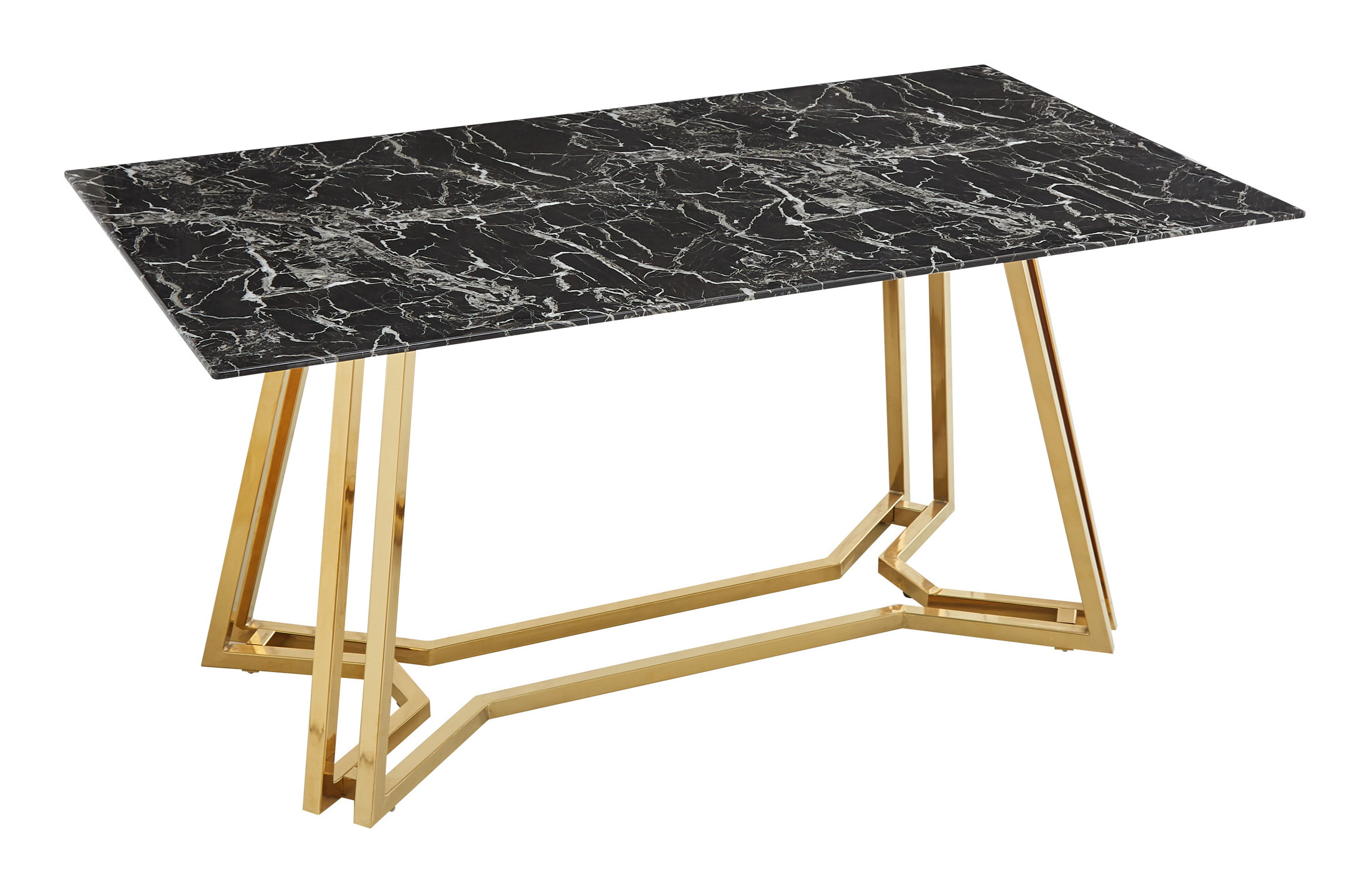 Artistiq Eettafel 'Facundo' Marmerlook, 160 x 90cm, kleur Goud/Zwart