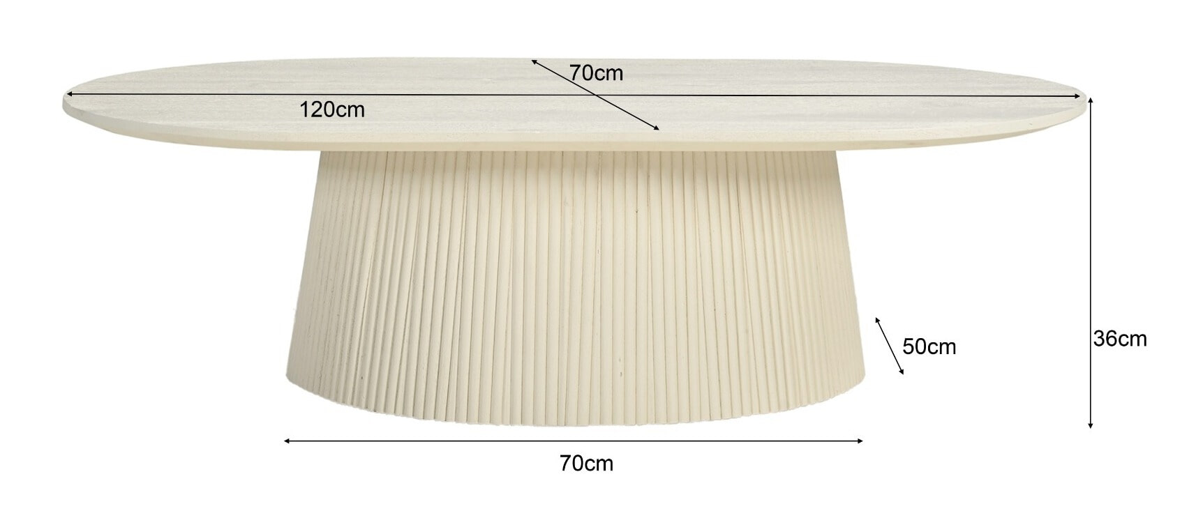 Sohome Ovale Salontafel 'Puck' Mangohout, 120 x 70cm, kleur Ivoor