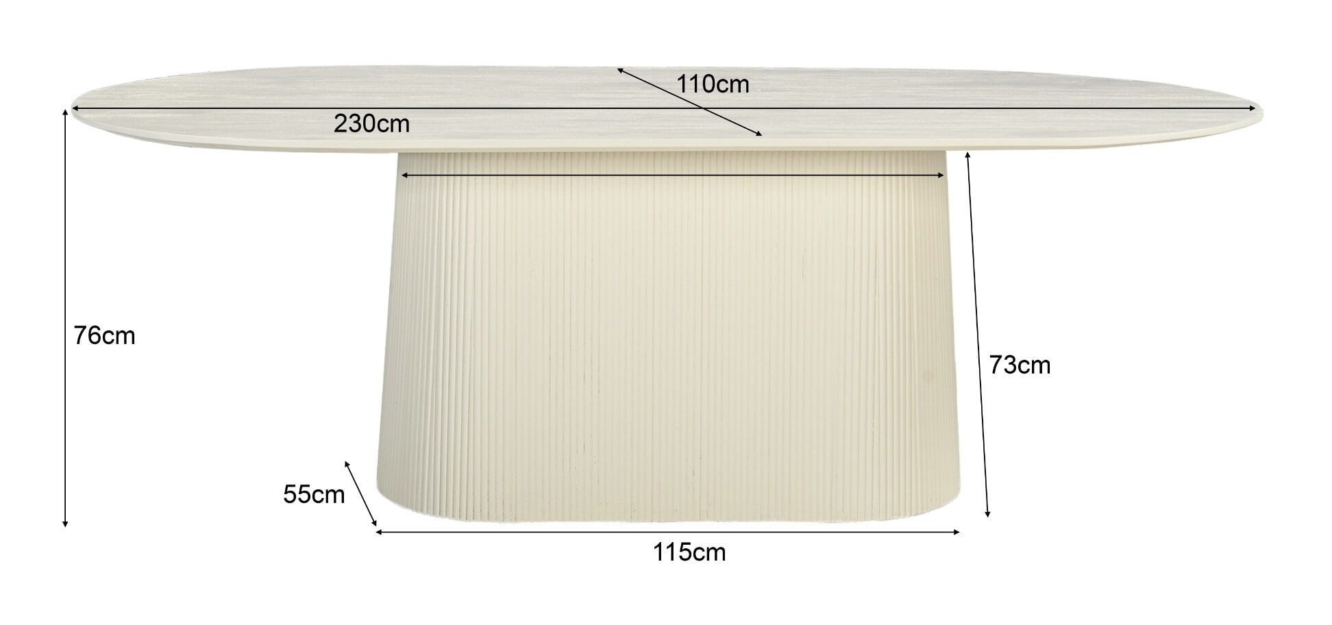 Sohome Ovale Eettafel 'Puck' Mangohout, 230 x 110cm, kleur Ivoor