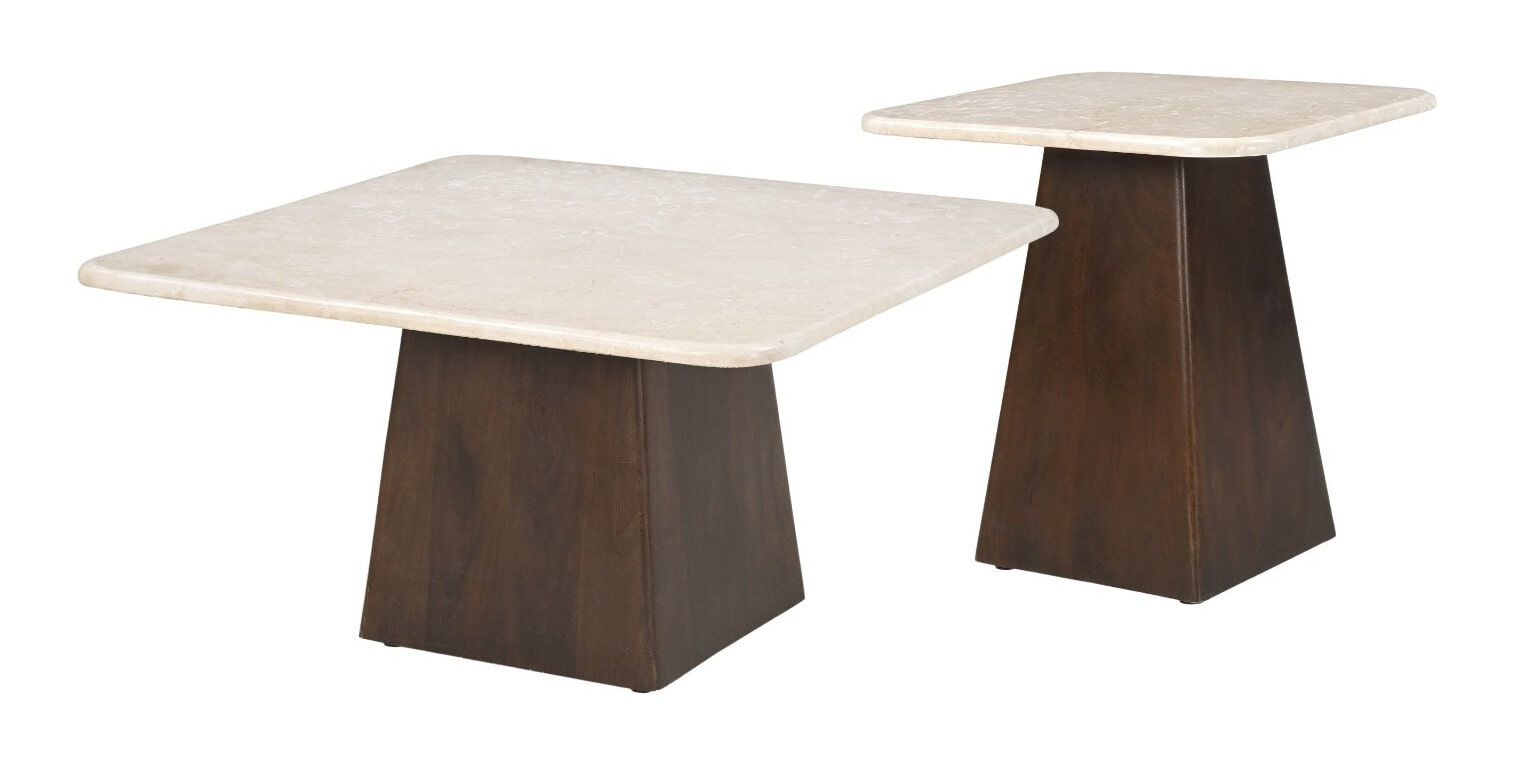 Sohome Vierkante Salontafel 'Margred' Marmer en mangohout, 75 x 75cm