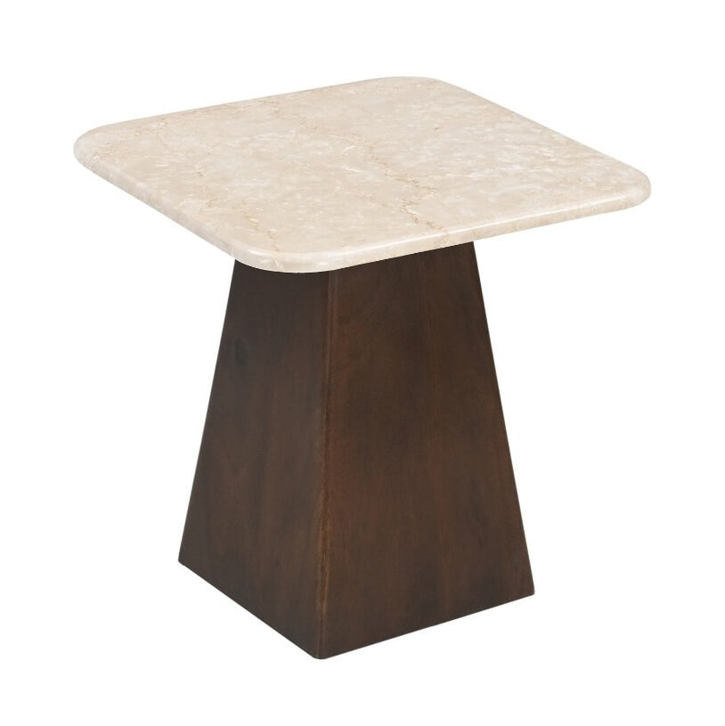 Brix Vierkante Bijzettafel Bottecino Marmer en mangohout, 45 x 45cm - Beige