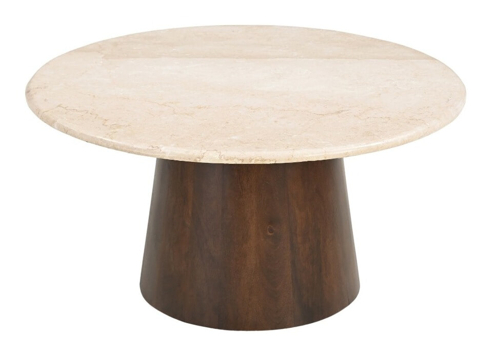 Brix Ronde Salontafel Bottecino Marmer en mangohout, 75cm - Beige