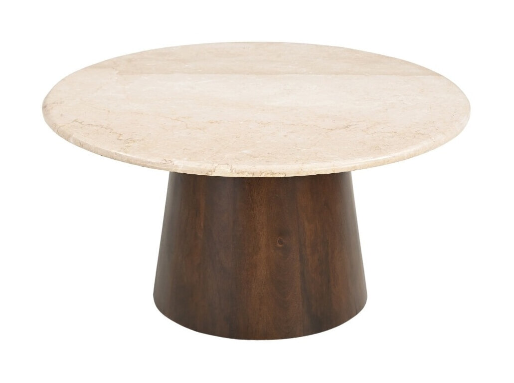 Brix Ronde Salontafel Bottecino Marmer en mangohout, 75cm - Beige