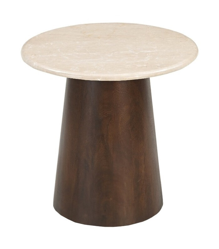 Brix Ronde Bijzettafel Bottecino Marmer en mangohout, 45cm - Beige