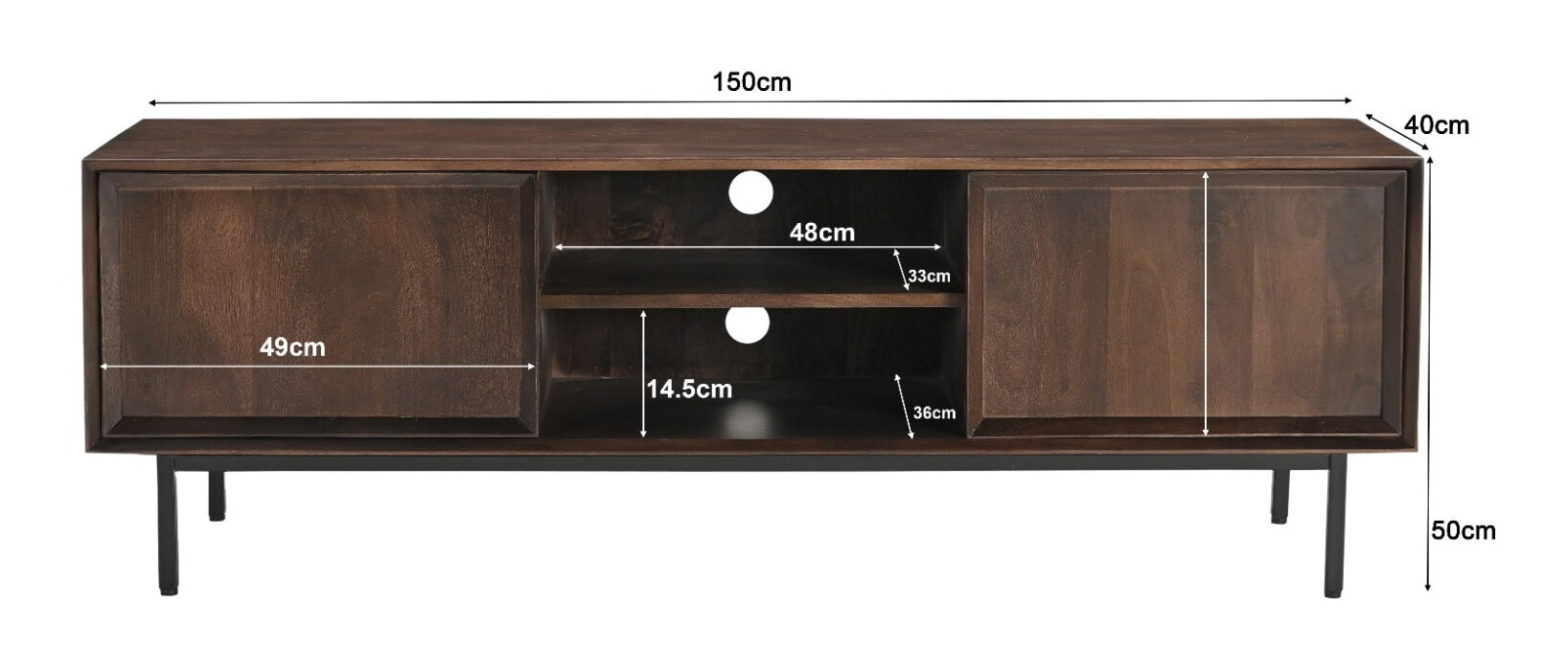 Livingfurn TV-meubel 'Ravenstein' Mangohout, 150cm, kleur Bruin