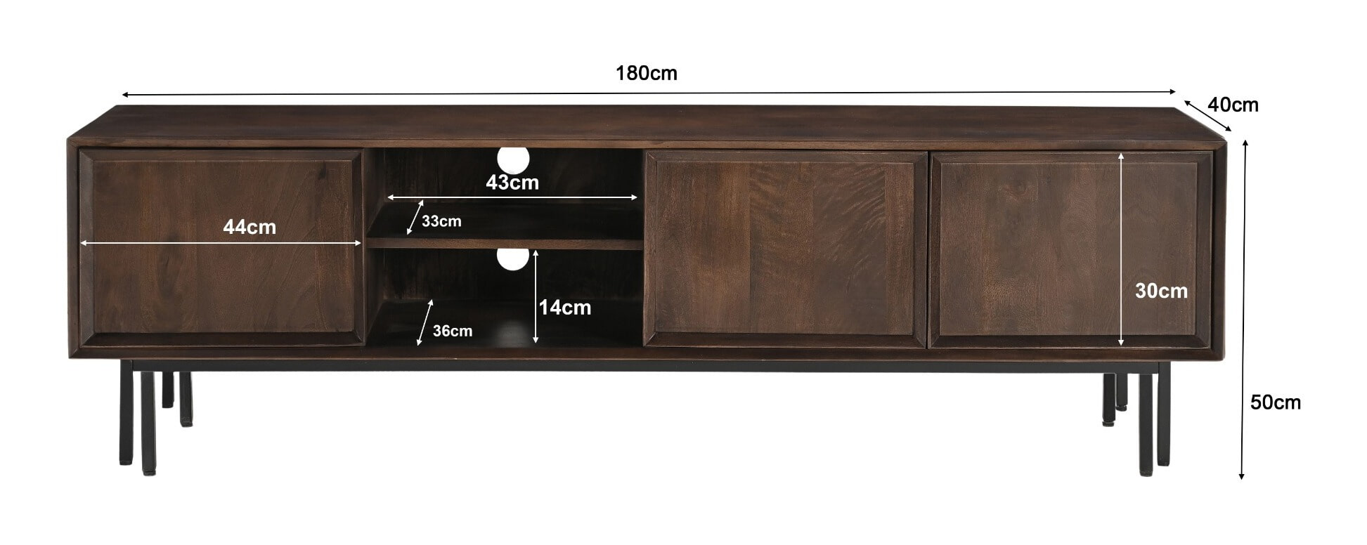 Livingfurn TV-meubel 'Ravenstein' Mangohout, 180cm, kleur Bruin