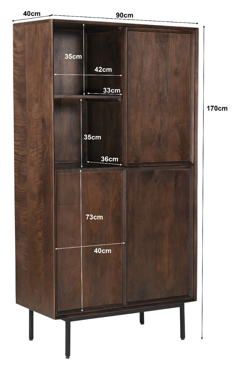Livingfurn Opbergkast 'Ravenstein' Mangohout, 170 x 90cm, kleur Bruin