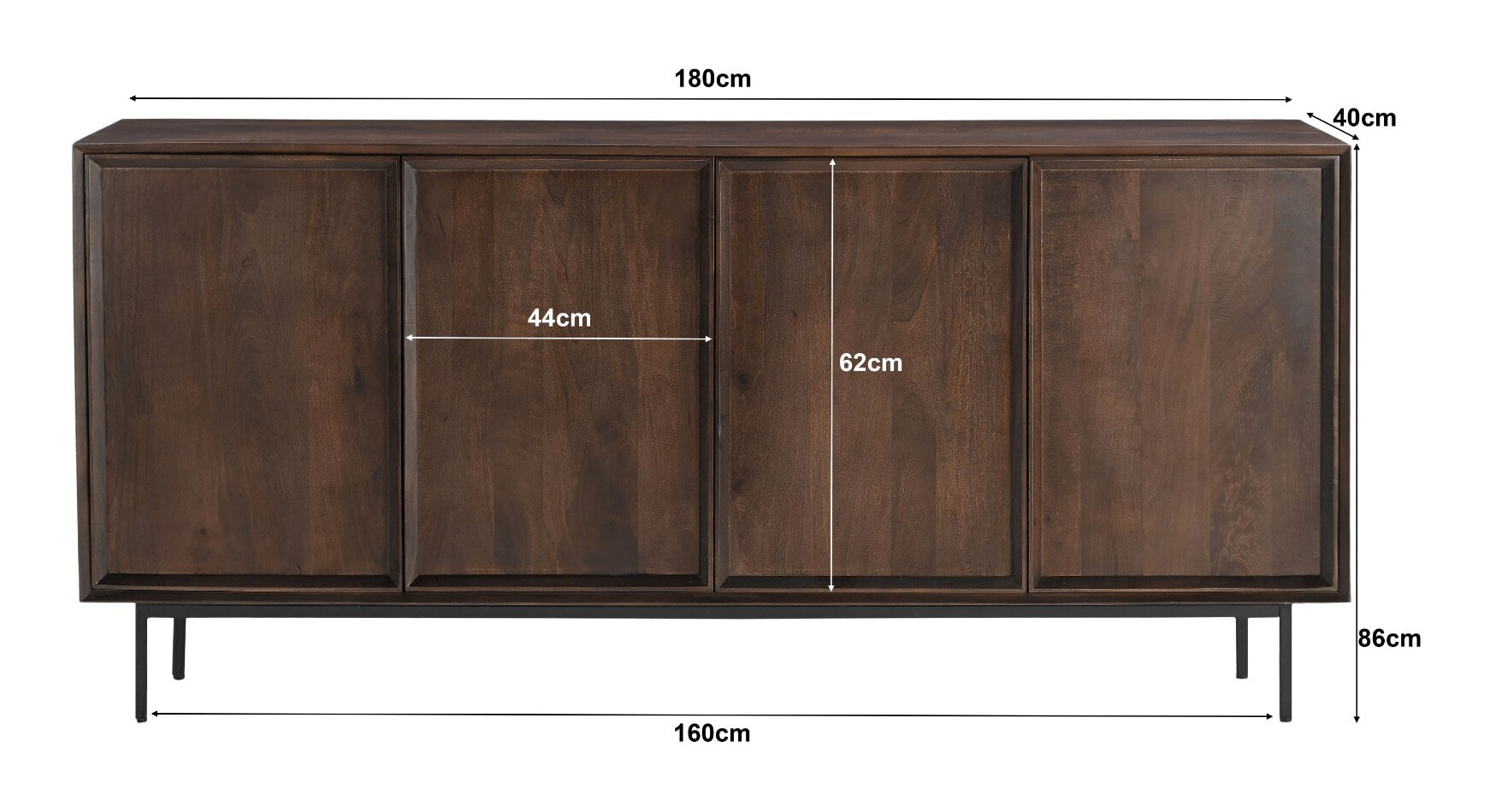 Livingfurn Dressoir 'Ravenstein' Mangohout, 180cm, kleur Bruin