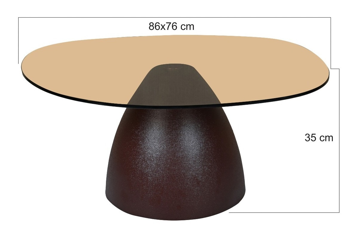 Sohome Organische Salontafel 'Jacky' Glas en gecoat staal, 86 x 76cm, kleur Bruin