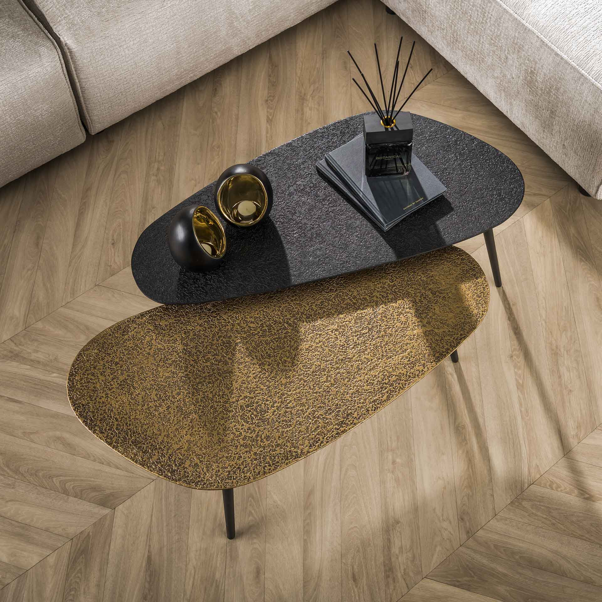LifestyleFurn Organische Salontafel 'Marylouise' Metaal, Set van 2 stuks, kleur goud/zwart