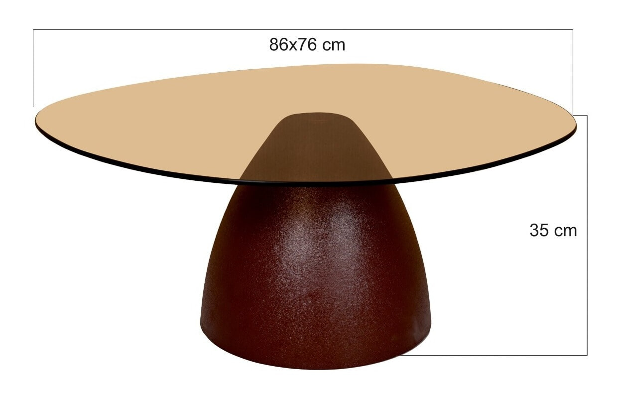 Sohome Organische Salontafel 'Jacky' Glas en gecoat staal, 86 x 76cm, kleur Burgundy