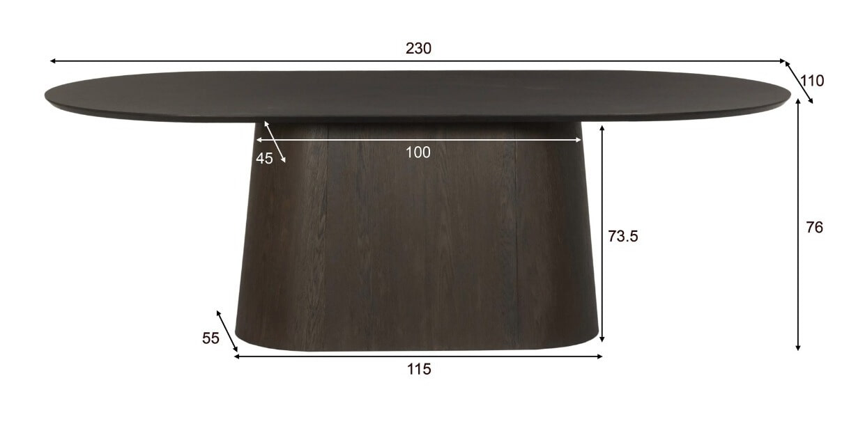 Livingfurn Ovale Eettafel 'Novero' Eiken, 230 x 110cm, kleur Espresso